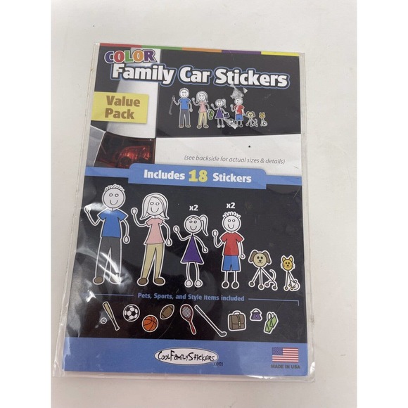 NEW Cool Family Stickers Car Window 18 Pack Mom Dad Kids Boys Girls Pets Sports - Picture 1 of 5